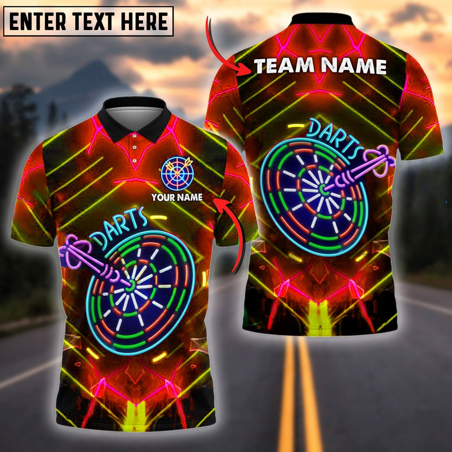 Darts Neon Glow Personalized Name, Team Name Shirt (4 Colors)