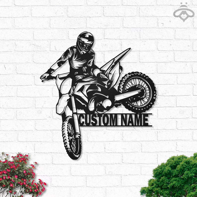 Custom Biker Metal Wall Art-Personalized Dirt Bike Name Sign Decoration For Room