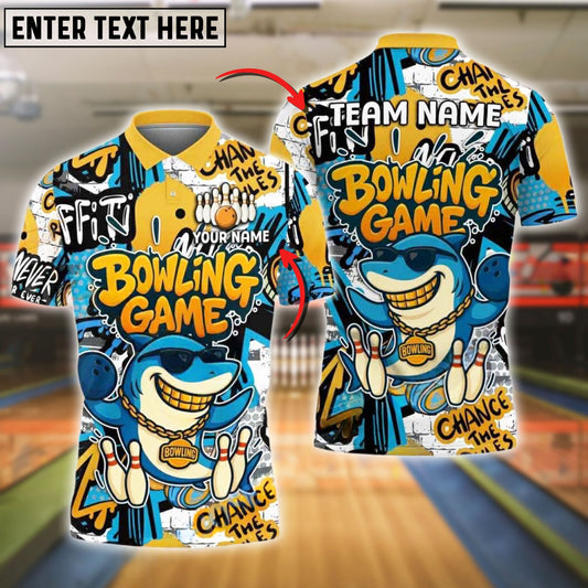 Bowling Funny Shark Graffiti Style Customized Name, Team Name 3D Shirt (4 Colors)