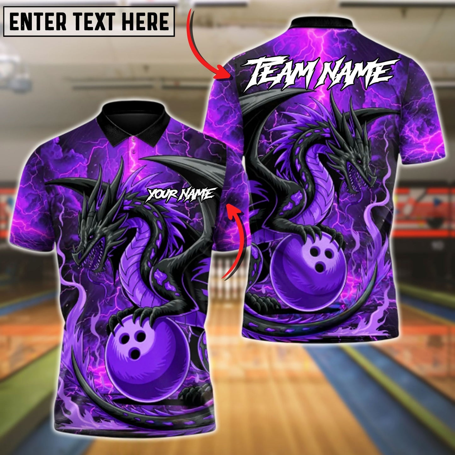 Bowling And Pins Hellfire Dragon Customized Name, Team Name 3D Shirt (4 Colors)