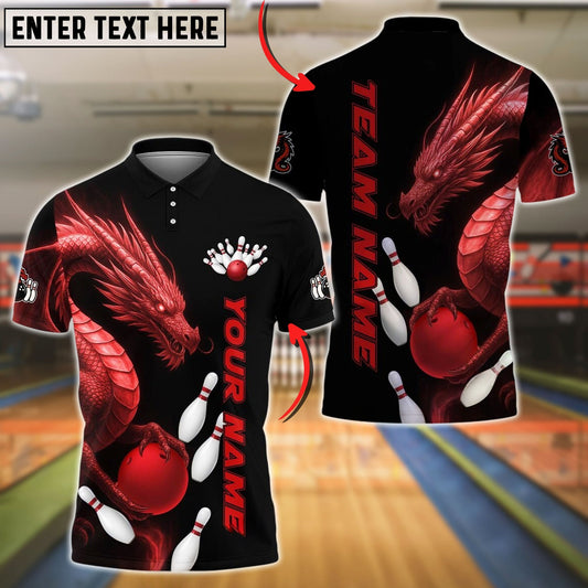 Bowling And Pins Dragon Black Design Customized Name, Team Name 3D Shirt (4 Colors)