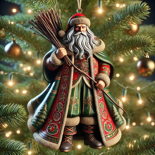 Classic Brocade Santa – holding birch switches