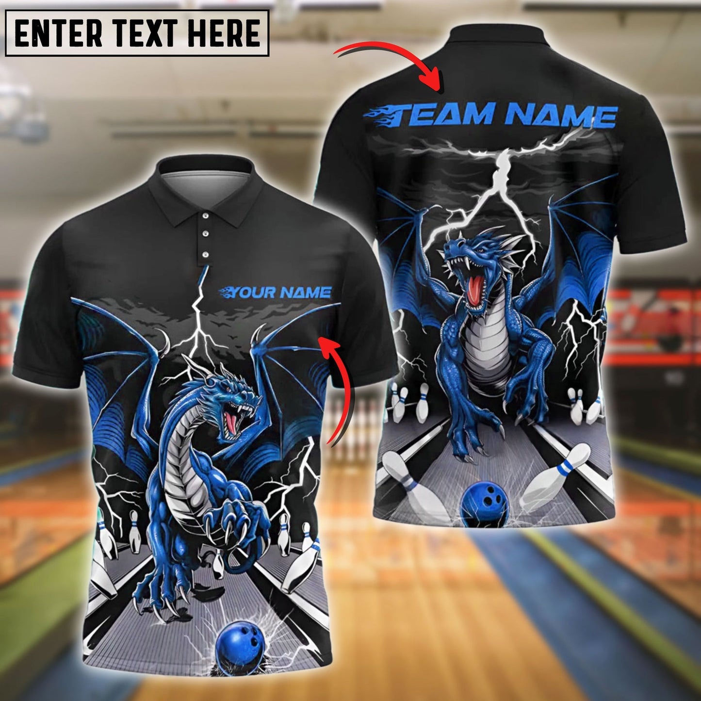 Bowling Lane Thunder Dragon Customized Name, Team Name 3D Shirt (4 Colors)