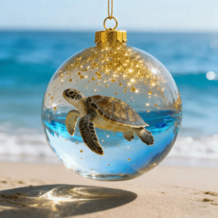Sea Turtle Beach Globe Christmas Ornament
