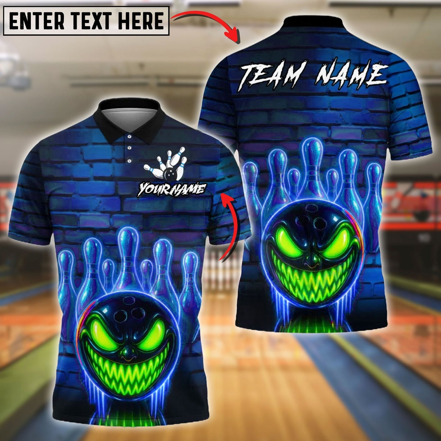 Bowling And Pins Neon Graffiti Evil Ball Customized Name, Team Name 3D Shirt (4 Colors)