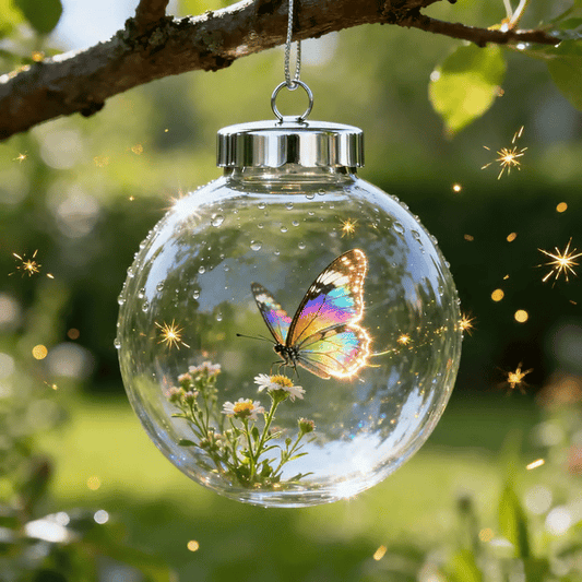 Rainbow Butterfly & Wildflower Glass Bauble