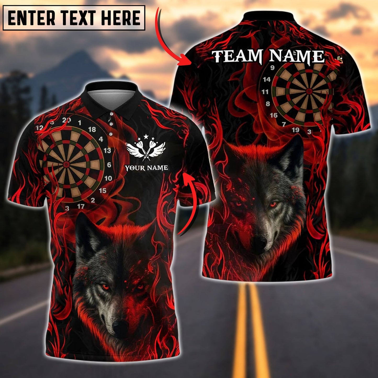 Darts Wolf Flame Smoke Customized Name, Team Name 3D Shirt (4 Colors)