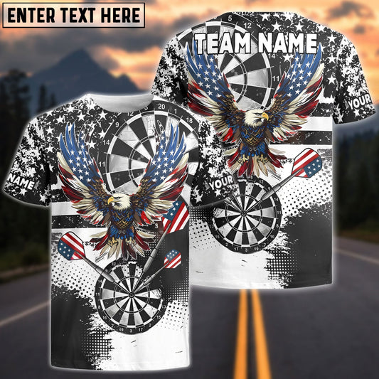 Darts Grunge Eagle American Flag Black White Personalized Name, Team Name Shirt