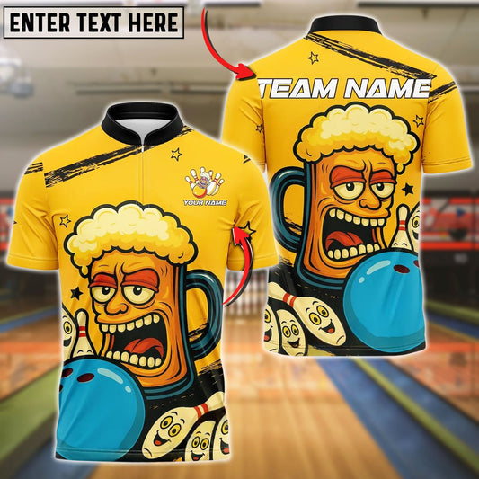 Bowling And Pins Funny Beer Mug Customized Name, Team Name 3D Shirt (4 Colors)
