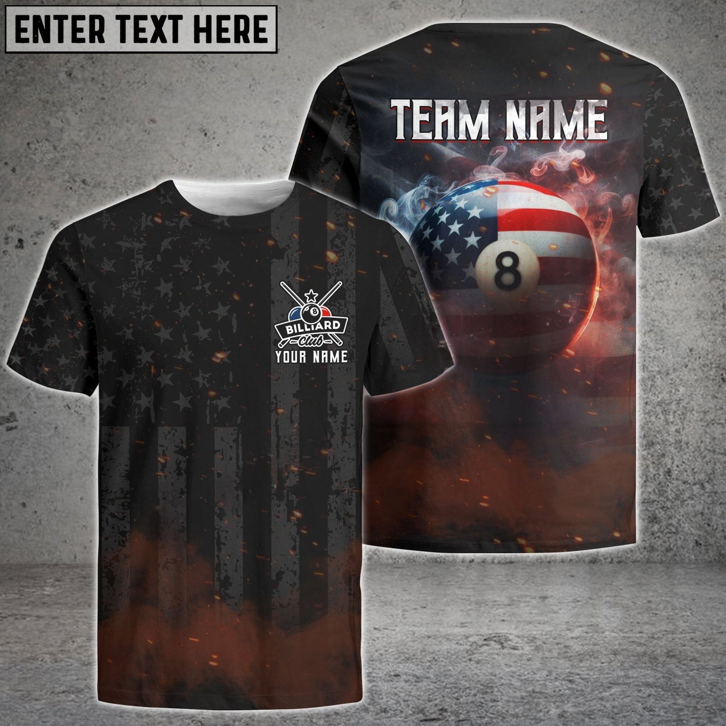 Billiards 8 Ball Smoke American Flag Personalized Name, Team Name Shirt