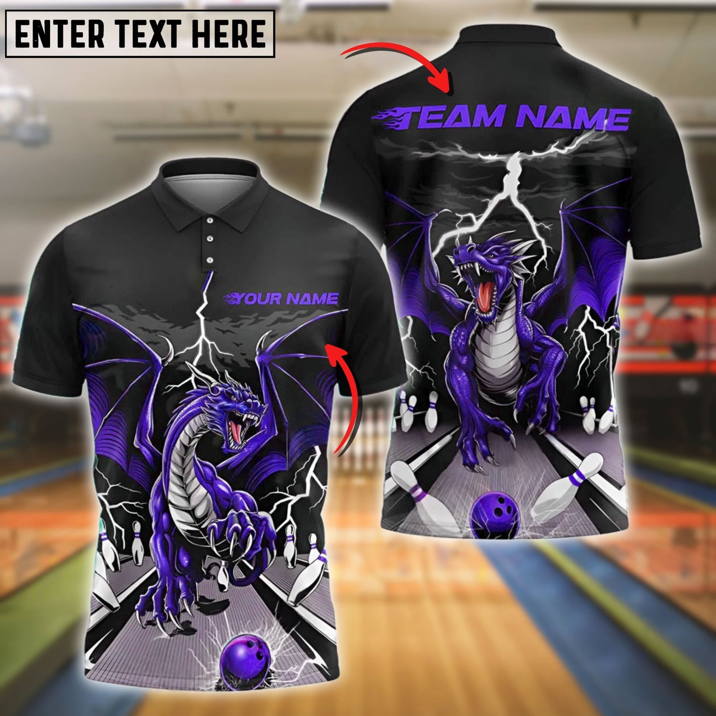 Bowling Lane Thunder Dragon Customized Name, Team Name 3D Shirt (4 Colors)