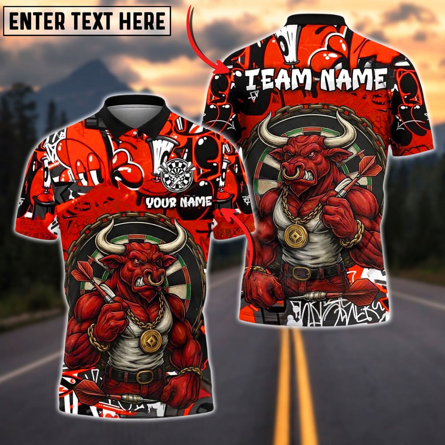 Darts Bull Minotaur Dartboard Customized Name, Team Name 3D Shirt (4 Colors)