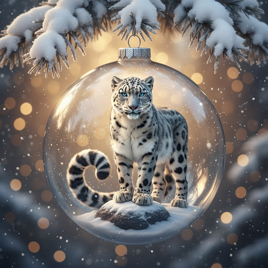 🐆 Snow Leopard Christmas Ornament – Wild Beauty Animal Glass Bauble Gift