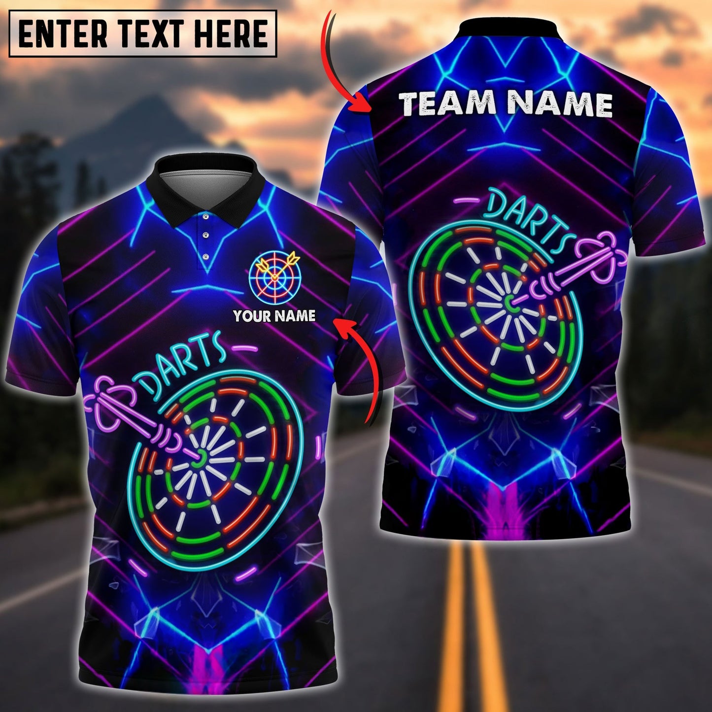 Darts Neon Glow Personalized Name, Team Name Shirt (4 Colors)