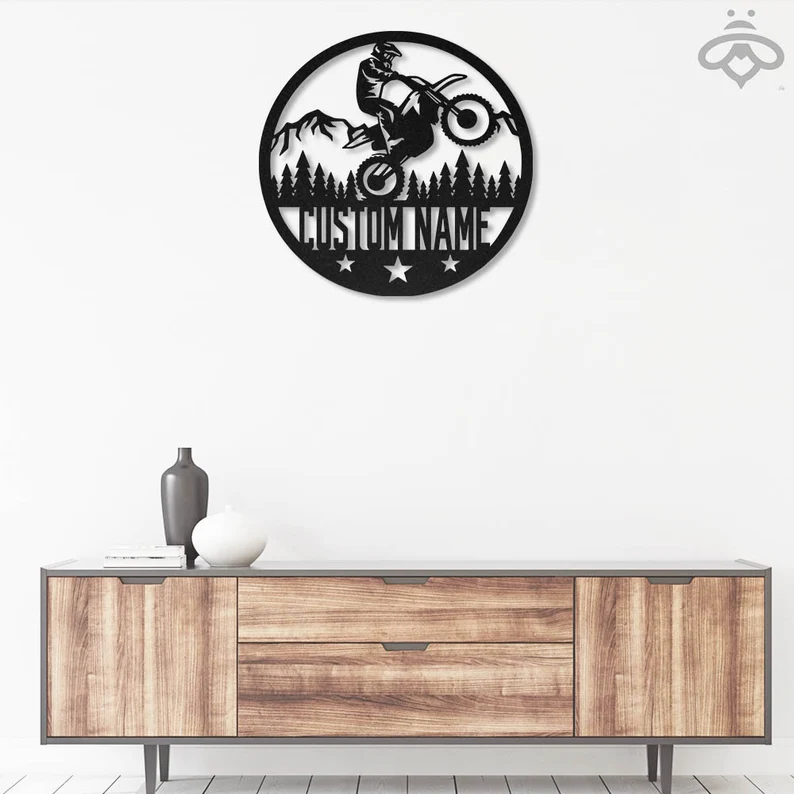 Custom Biker Metal Wall Art, Personalized Dirt Bike Name Sign