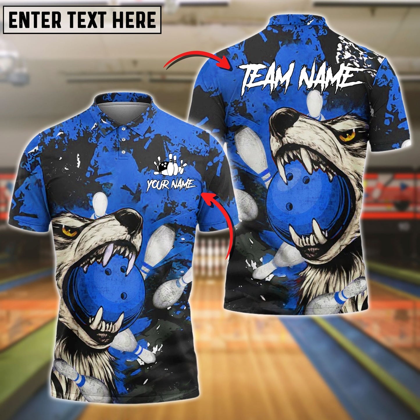 Bowling Wolf Strike Customized Name, Team Name 3D Shirt (4 Colors)
