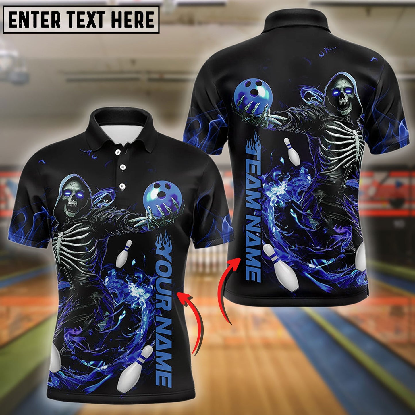 Bowling And Pins Skull Skeleton Customized Name 3D Shirt (4 Colors)
