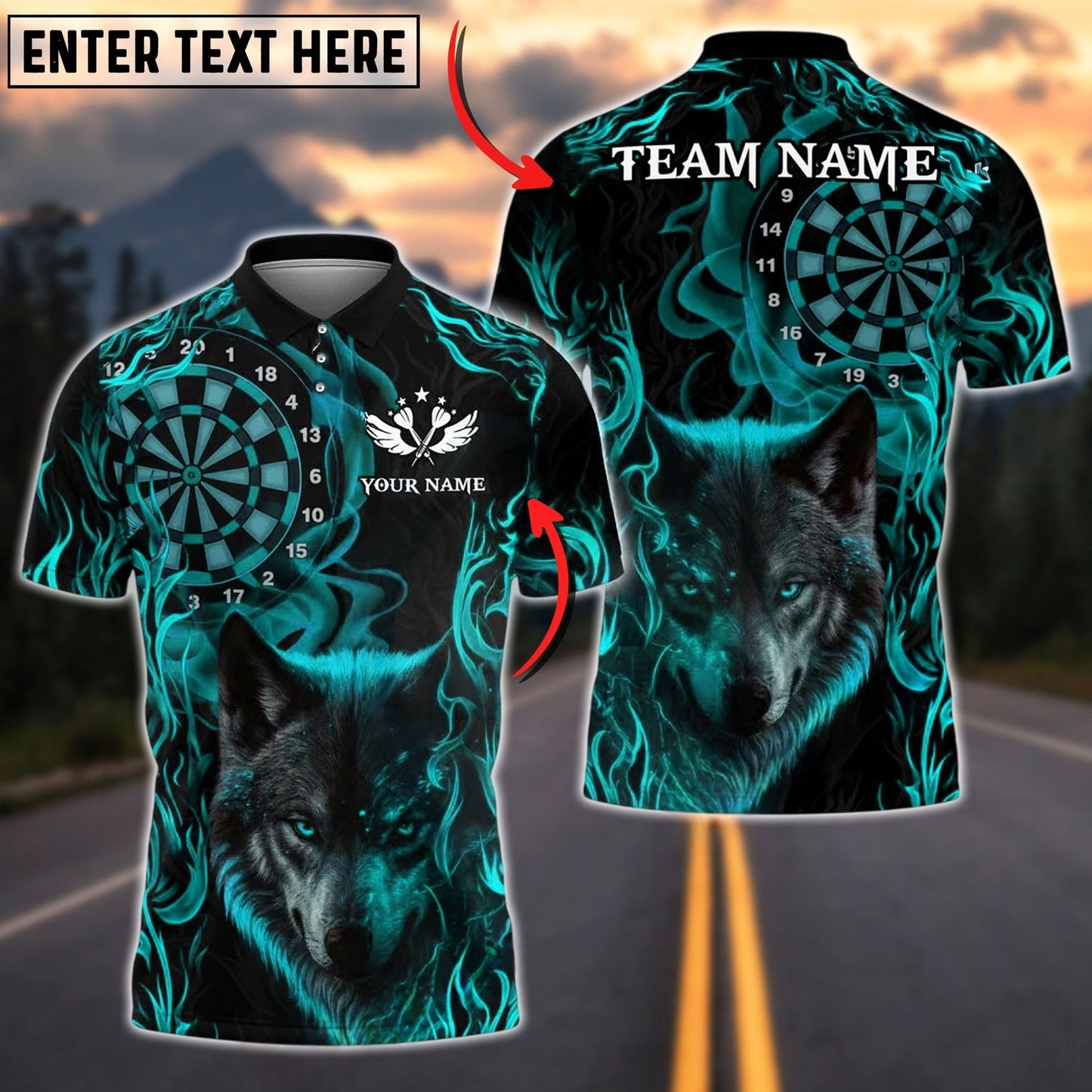 Darts Wolf Flame Smoke Customized Name, Team Name 3D Shirt (4 Colors)