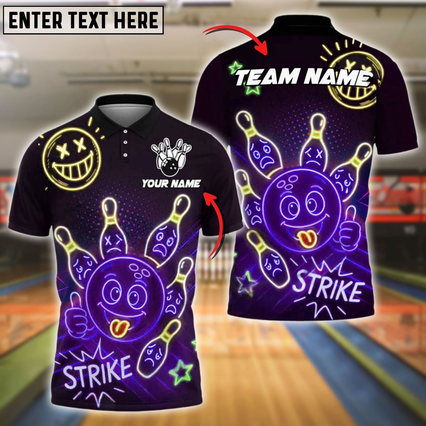 Bowling Neon Bowling Ball Strike Funny Customized Name, Team Name 3D Shirt (4 Colors)