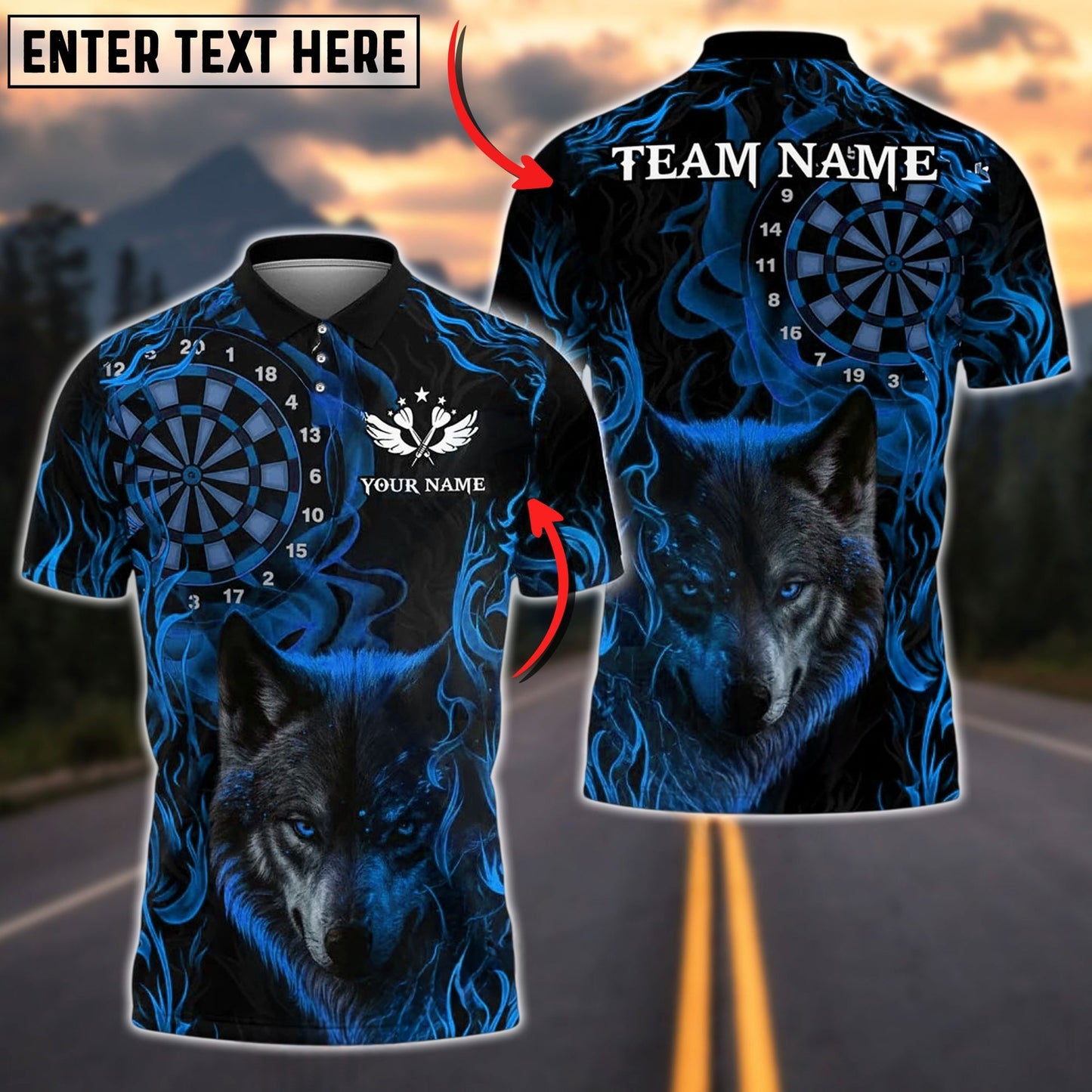 Darts Wolf Flame Smoke Customized Name, Team Name 3D Shirt (4 Colors)