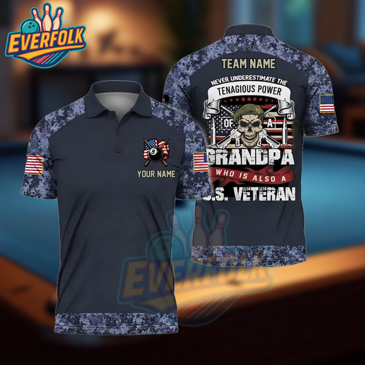 Never Underestimate a Grandpa Who Is Also a U.S. Veteran – Patriotic Billiards Camo Polo Shirt