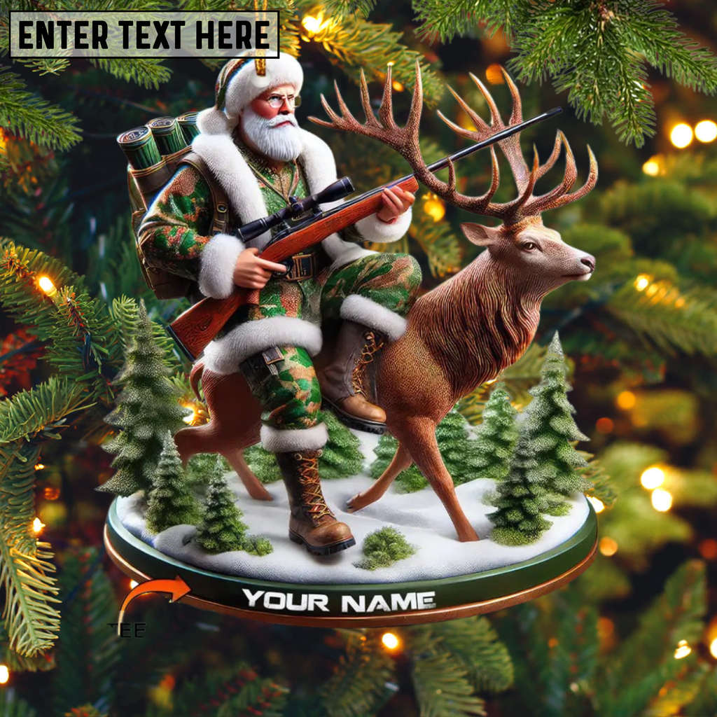 Custom Name Santa Deer Hunting Ornament, Deer Hunter Christmas Gift