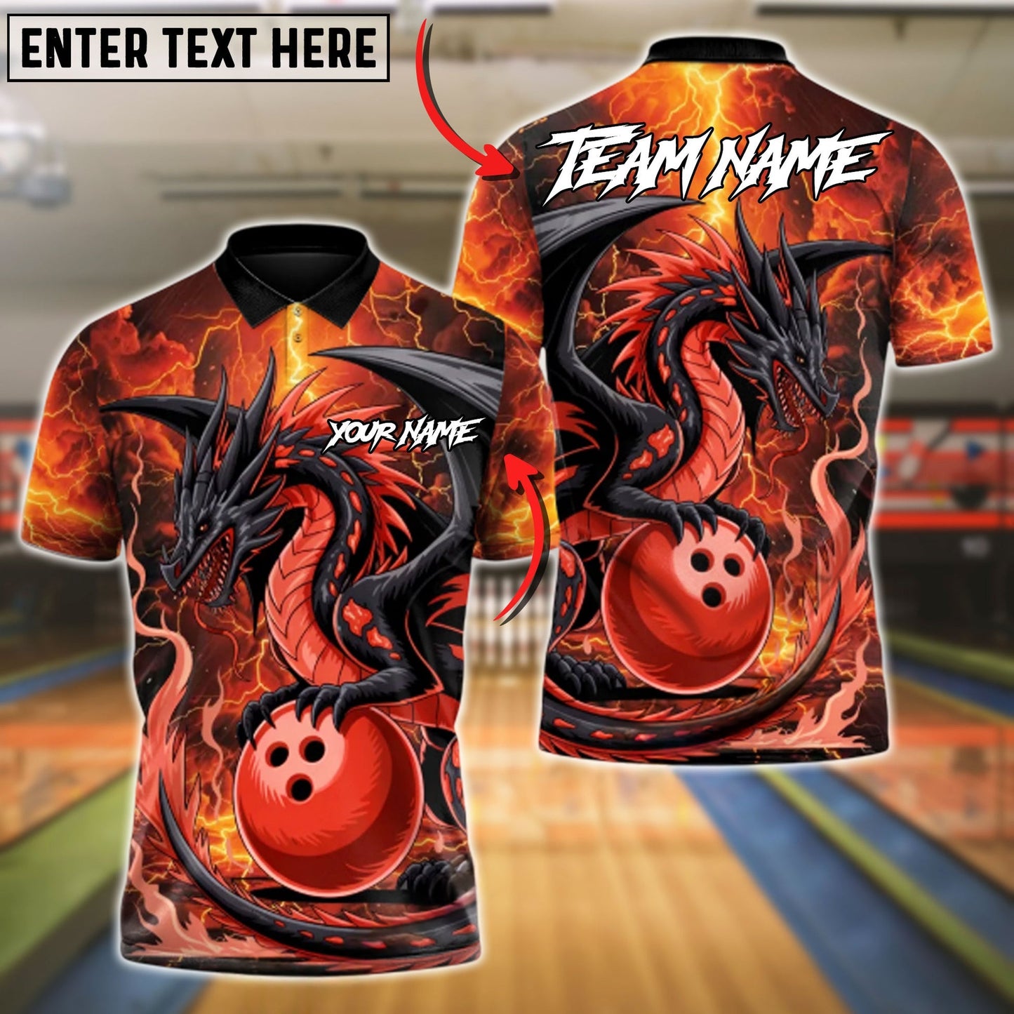 Bowling And Pins Hellfire Dragon Customized Name, Team Name 3D Shirt (4 Colors)