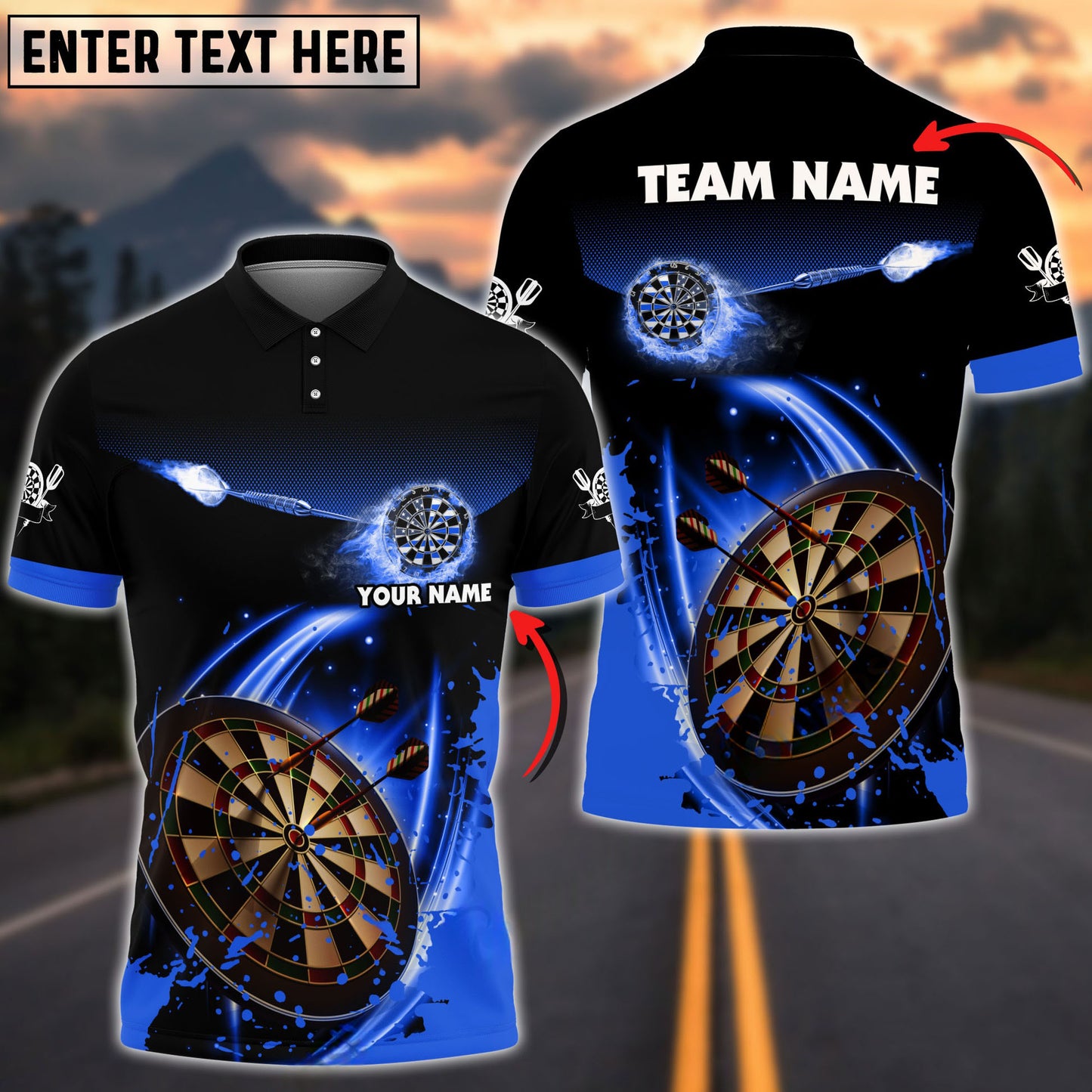 Blue Fire Darts Personalized Name, Team Name Shirt