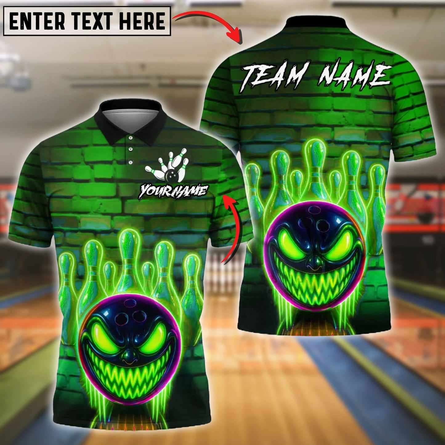 Bowling And Pins Neon Graffiti Evil Ball Customized Name, Team Name 3D Shirt (4 Colors)