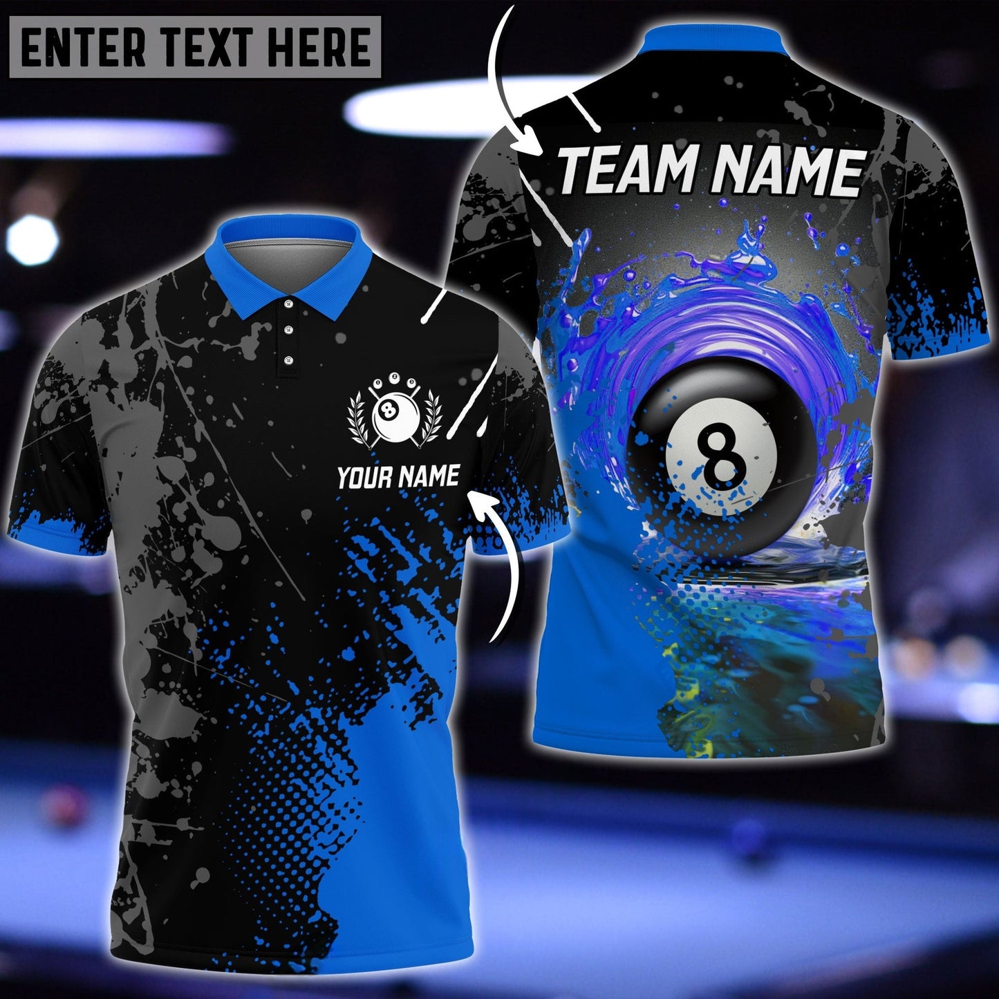 Billiards Ball 8 Pool Smoke US Flag Personalized Name, Team Name Unisex Shirt