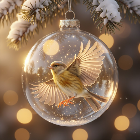 🐦 Golden Finch Christmas Ornament – Bright Bird Glass Ball Holiday Decor