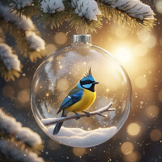 🐦 Blue Tit Christmas Ornament – Colorful Bird Glass Bauble Holiday Decor