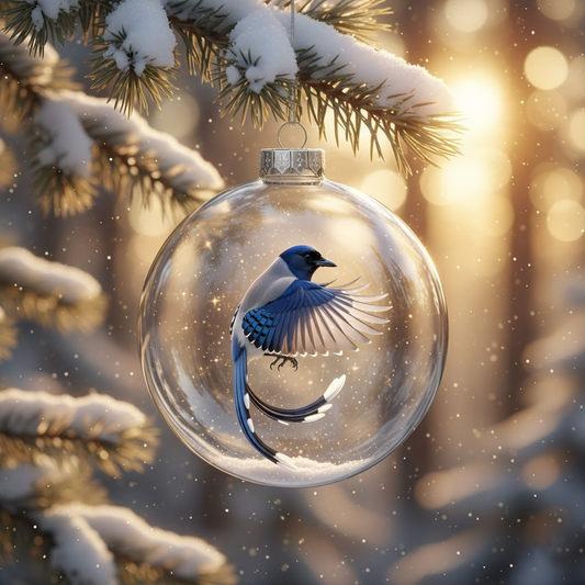 🐦 Blue Jay Christmas Ornament – Elegant Winter Bird Glass Ornament Gift