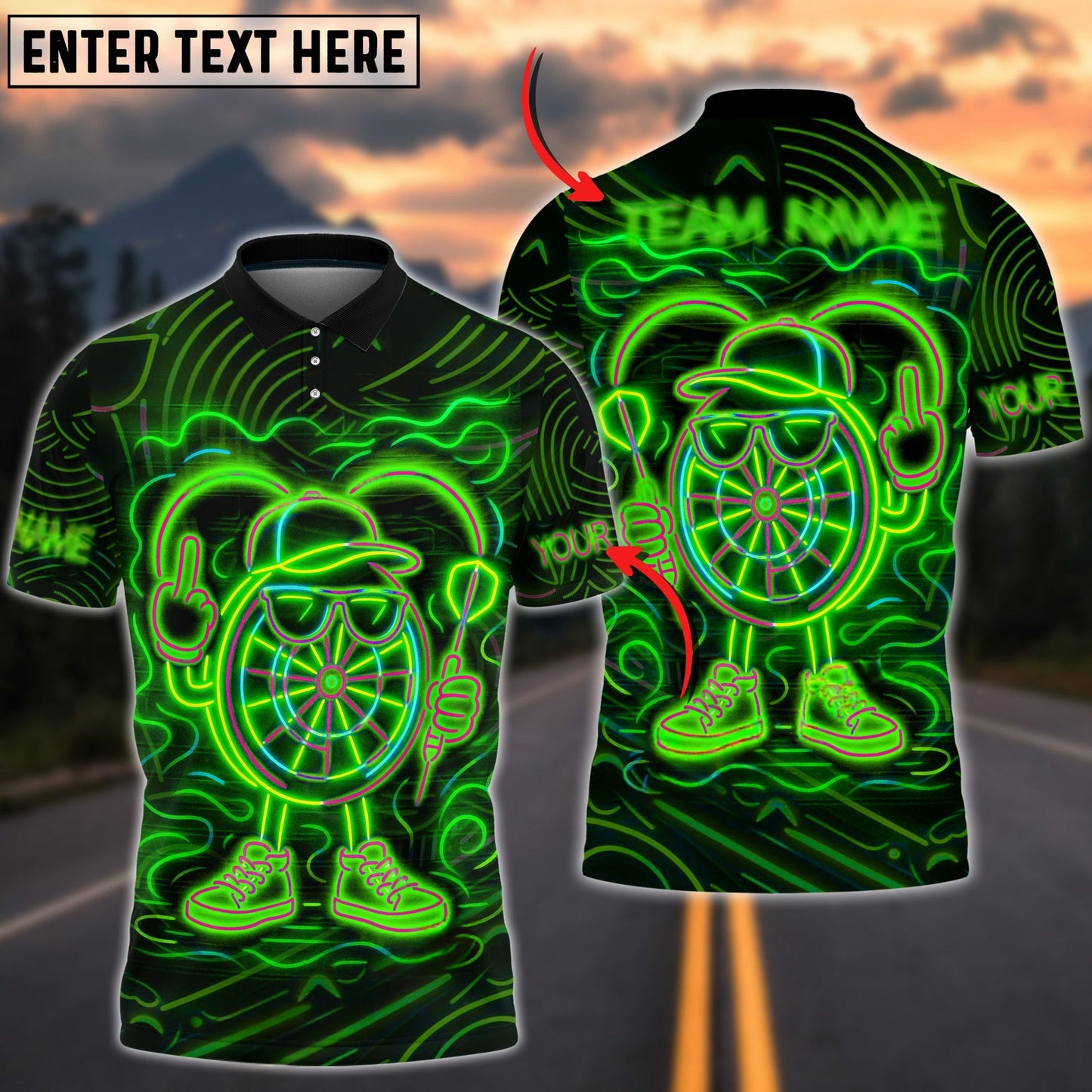 Darts Neon Dartboard Champion Personalized Name, Team Name Shirt