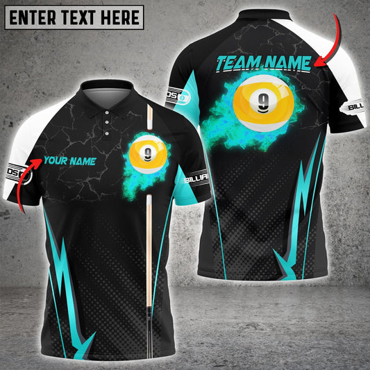 Billiards Ball 9 Fire Cue Personalized Name, Team Name Unisex Shirt