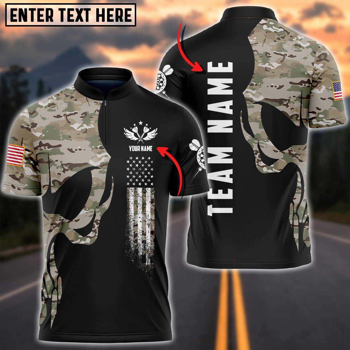 Darts Skull Army Flag Custom Polo Shirts