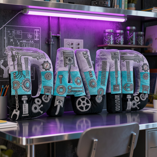 ⚙️ Engineer Name Pillow – Custom Gear & Mechanic Letter Cushion for Boys Room