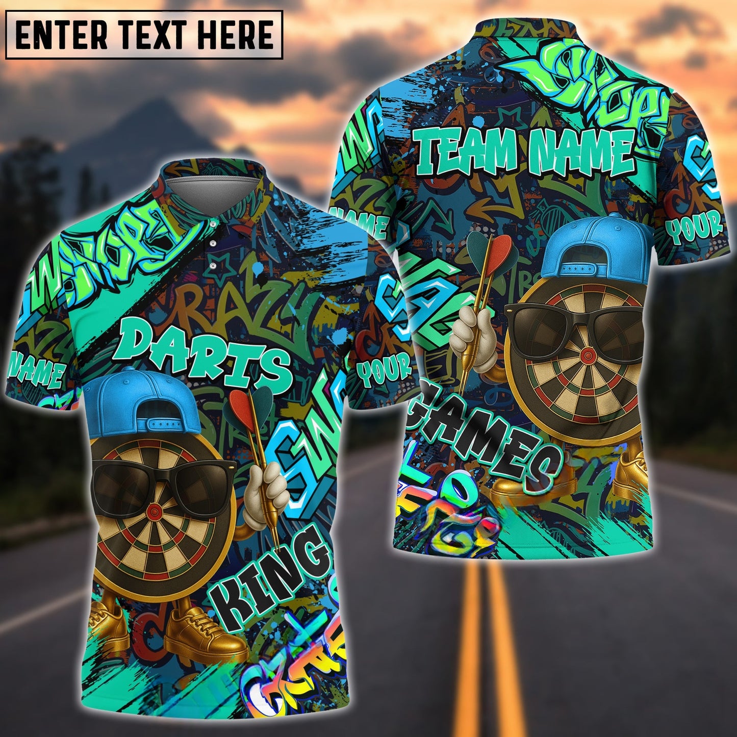 Darts Funny Graffiti Cool Aim Crew Multicolor Options Personalized Name Shirt (4 Colors)