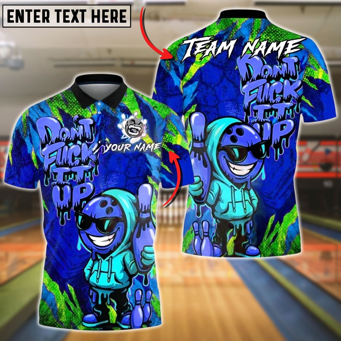 Bowling And Pins Graffiti Hoodie Character Don't F*ck It Up Customized Name, Team Name 3D Shirt (4 Colors)