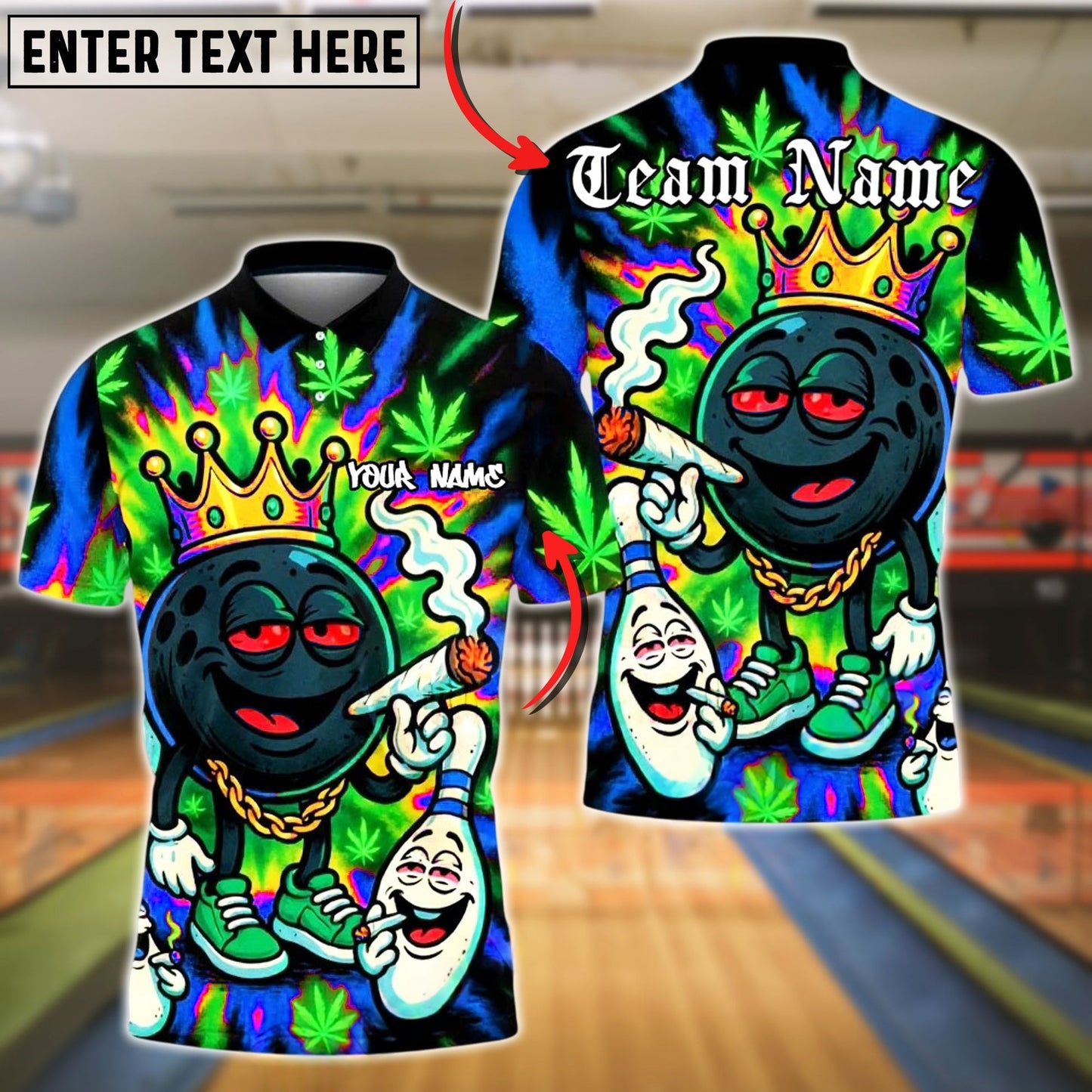 Bowling And Pins King Smoking Ball Customized Name, Team Name 3D Shirt (4 Colors)