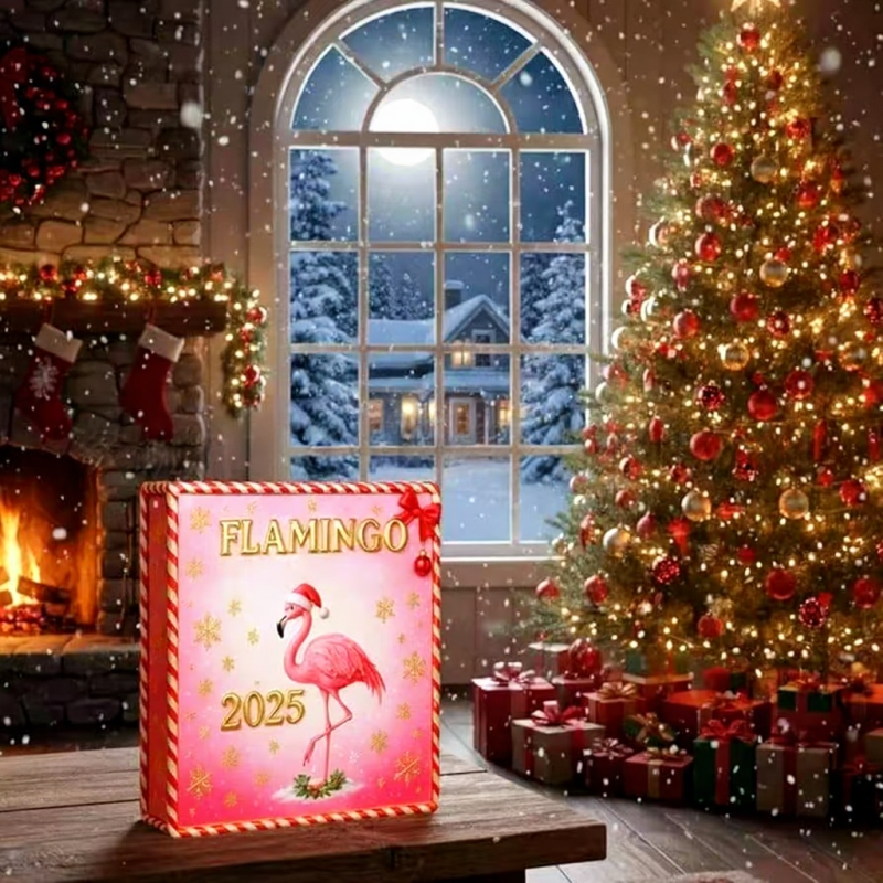 Flamingo Advent Calendar 2025 – 2D Acrylic Pink Flamingo Christmas Countdown Box, Tropical Holiday Decor Gift