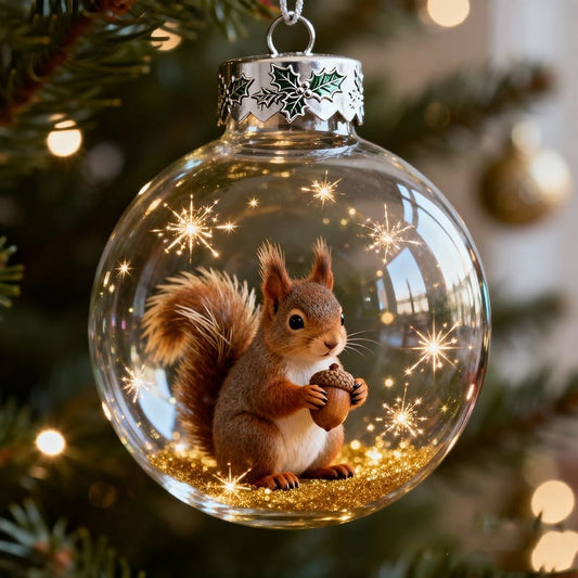 Squirrel with Acorn Glass Ornament — Sparkling Christmas Bauble — Personalized