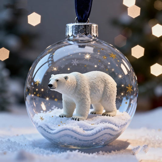 Polar Bear Arctic Glass Ornament — Frosted Winter Bauble — Custom Name