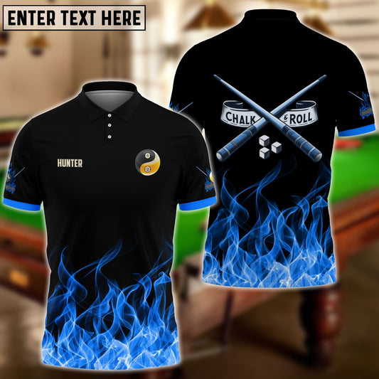 Billiards 8-Ball & 9-Ball Fire Pattern Blue Shirt