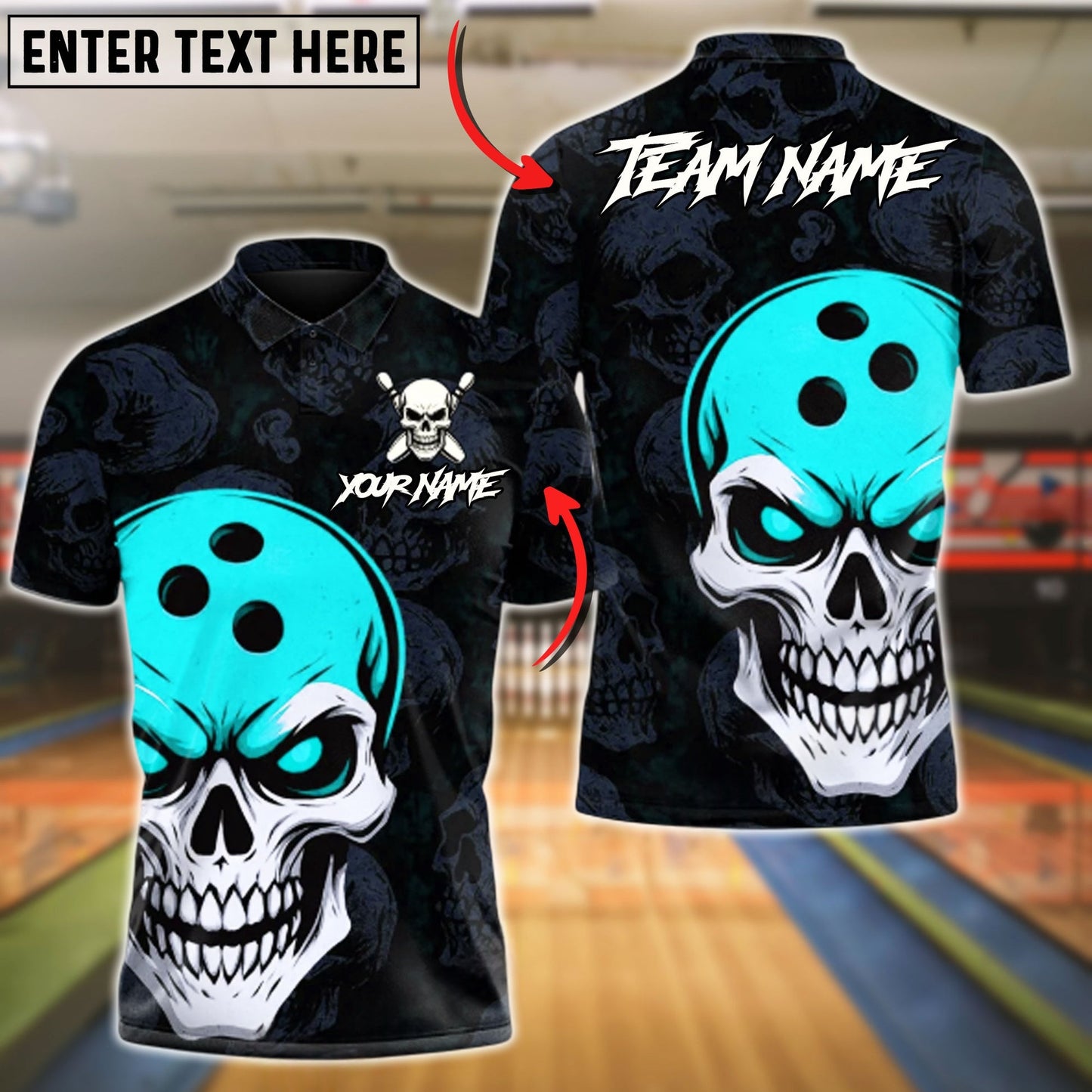 Bowling And Pins Skull Head Customized Name, Team Name 3D Shirt (4 Colors)
