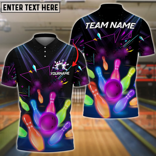 Bowling And Pins Neon Floor Customized Name, Team Name 3D Shirt