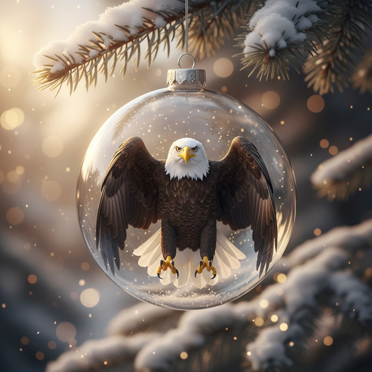 🦅 Majestic Eagle Christmas Ornament – Elegant Bald Eagle Glass Ball Decoration