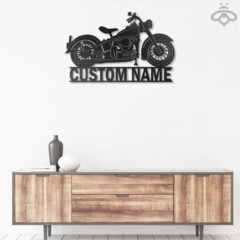 Custom Motorcycle Metal Wall Art, Personalized Motorcycle Garage Name Sign