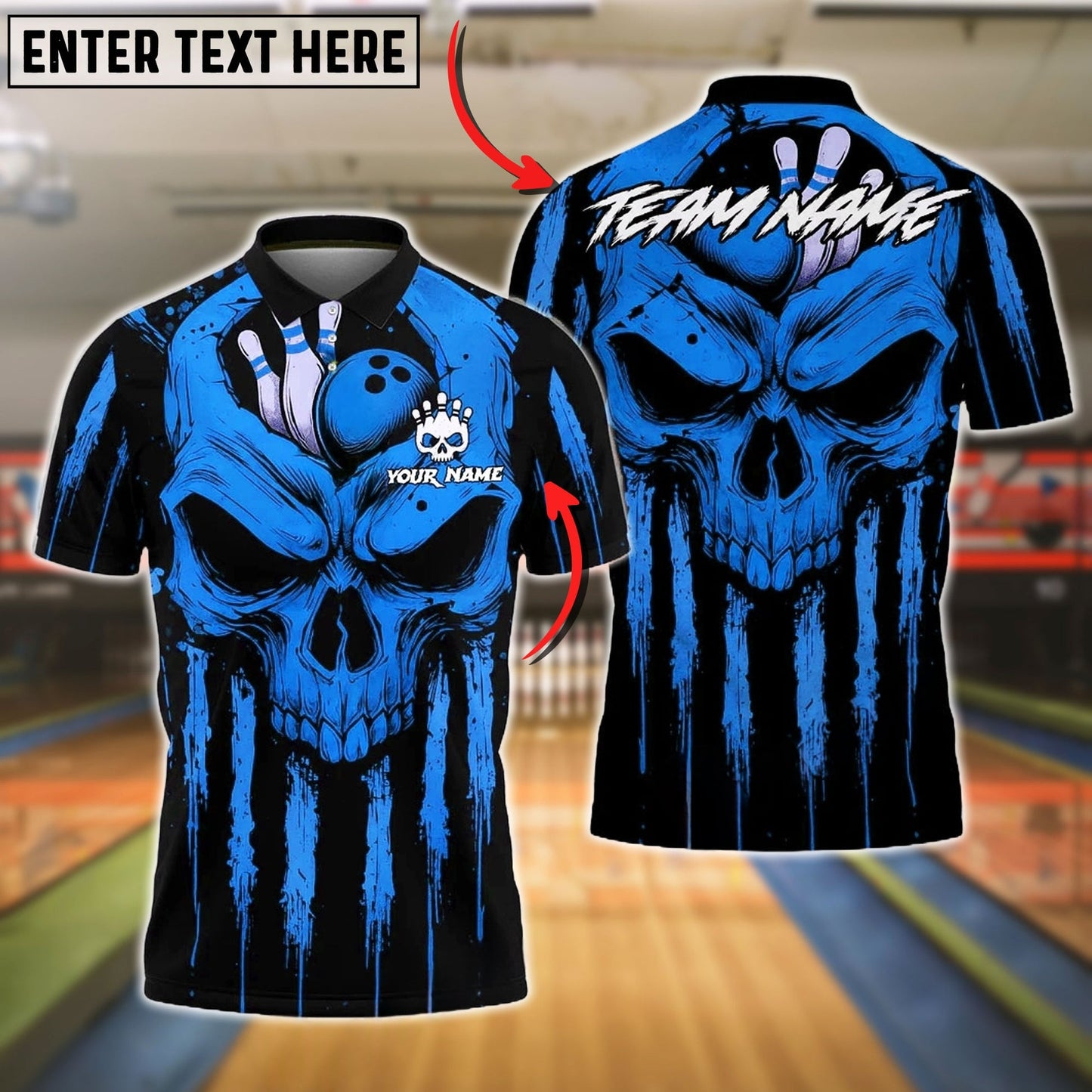 Bowling And Pins Grim Skull Drip Art Customized Name, Team Name 3D Shirt (4 Colors)
