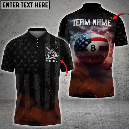 Billiards 8 Ball Smoke American Flag Personalized Name, Team Name Shirt